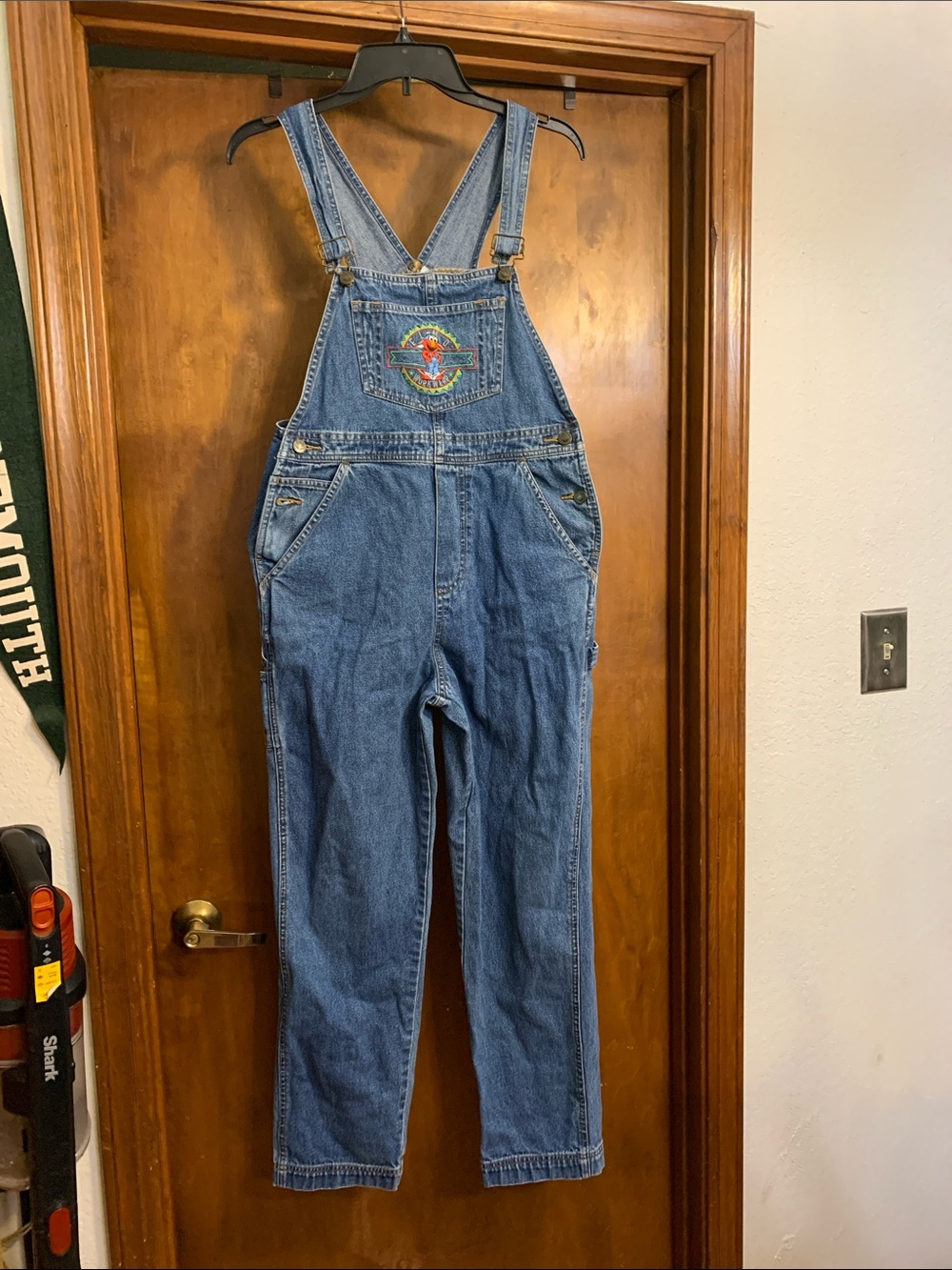 Sesame Street Denim Overalls One-Piece in Blue with Multicolor Patch